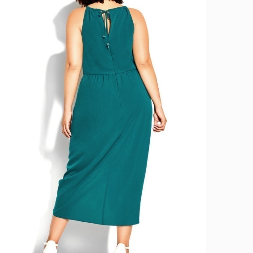 City Chic Dress Women XL 22 Midi Turquoise Slit Front Faux Wrap Sleeveless KK - Picture 2 of 10
